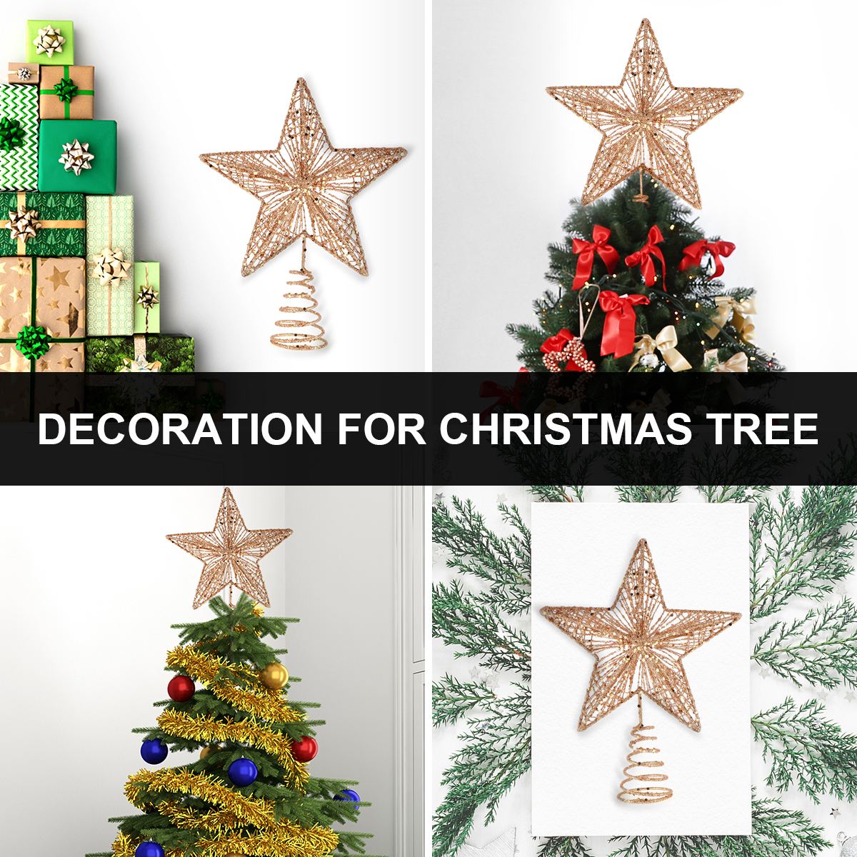 Kerstster kerstboomtoppers goudpoeder kerstboomversieringen kerstversiering kerstboomster 6 kleuren  a50