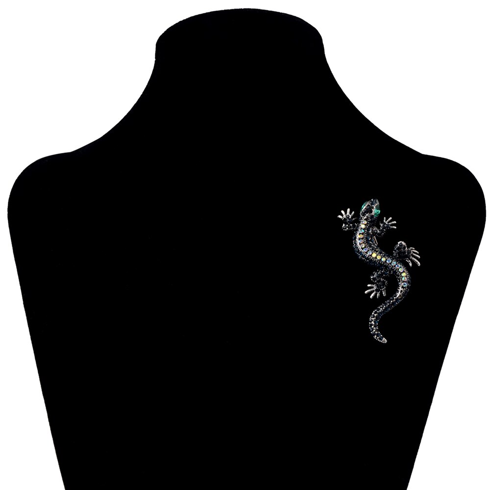 Chanfar Vintage Crystal Paved Gecko Brooches Lizard Animal Brooch Pins For Women Men Dress Hat Jewelry