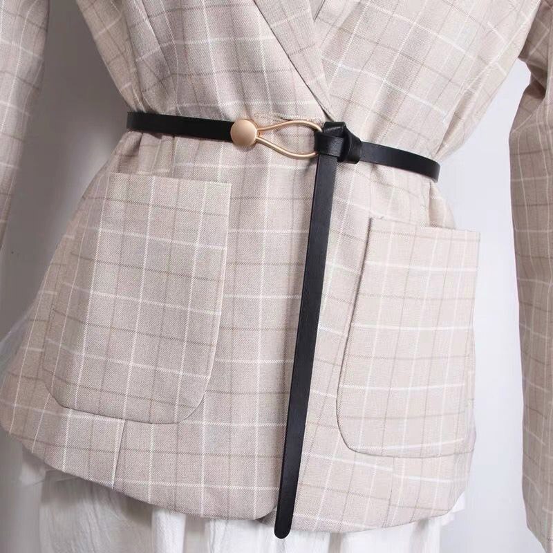 Moda cienki pasek złota klamra PU skórzane pasy dla kobiet elegancki płaszcz pas zwykły damski czarne paski