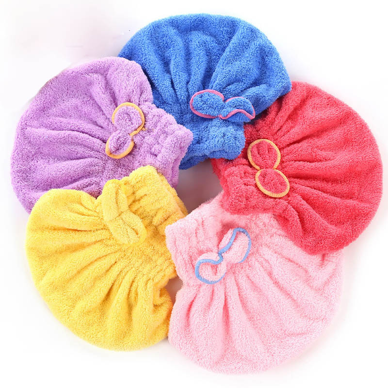 1Pcs Vrouwen Meisjes Droge Hatquickly Droog Haar Badmuts Super Absorberende Haar Tulband Coral Fluwelen Badkamer Benodigdheden Hoofd Wrap hoeden: random