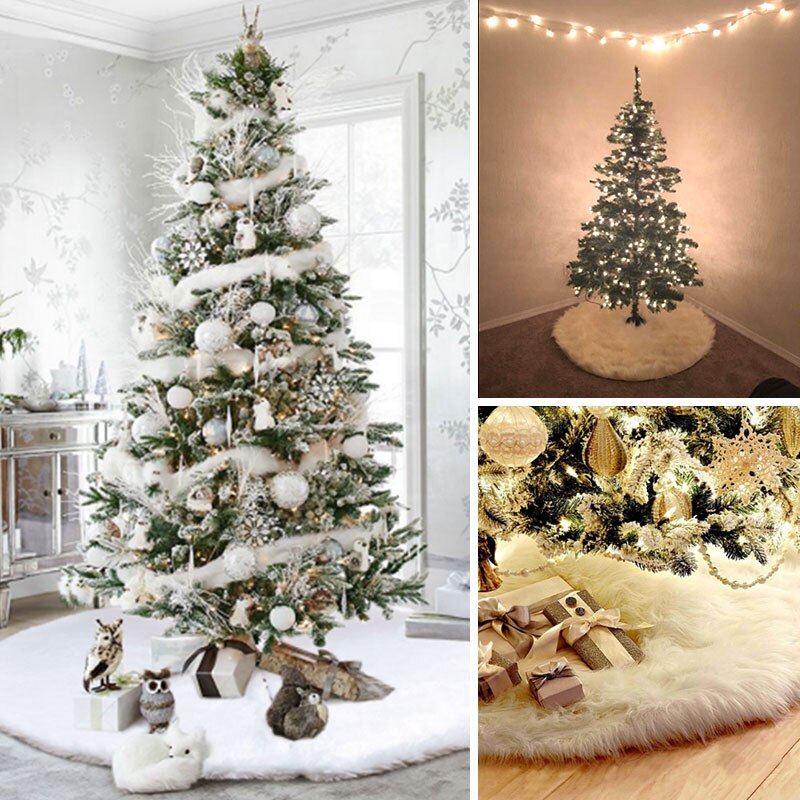 Couverture de tapis en fausse fourrure pour sapin de noël, 48/35 pouces, peluche blanche, décoration pour la maison