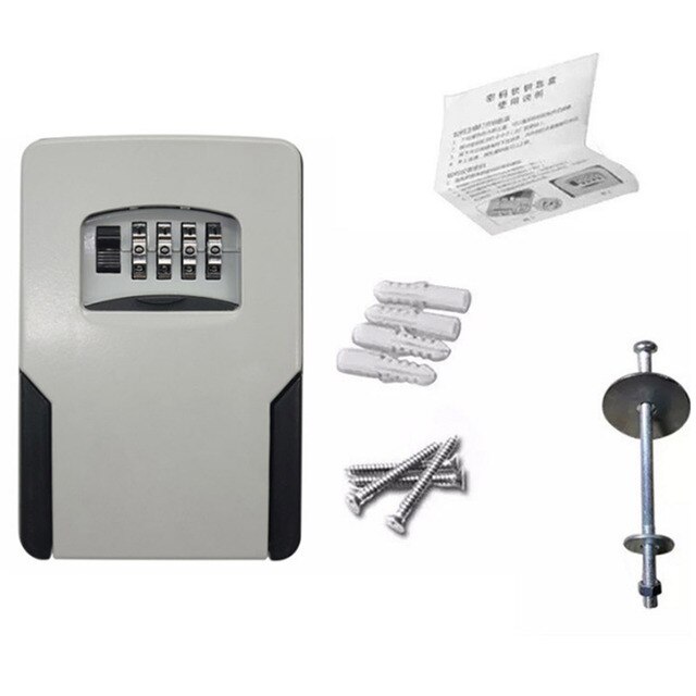 Key Safe Box Big Space Outdoor Wall-mounted Keys Storage Box Four Password Lock Home Office Company Security Organizer Boxes: Gray