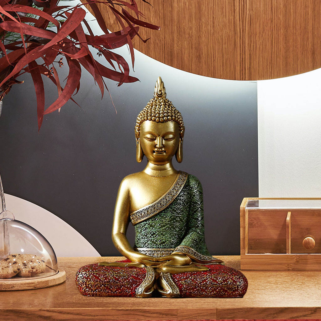 Resin Thai Sitting Buddha Asian Statue Chinese Feng Shui Sculpture Luck Wealth Sculpture Home Art Decor Collection: Gold Sit Pose C