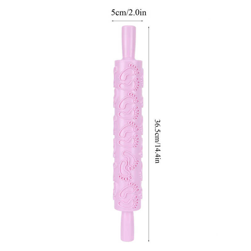 Deegrollen Pastry Boards Fondant Rolling Pin Tool Plastic Embossing Roller Bakken Gebak Taart Decoreren Leveringen Deeg: Roze