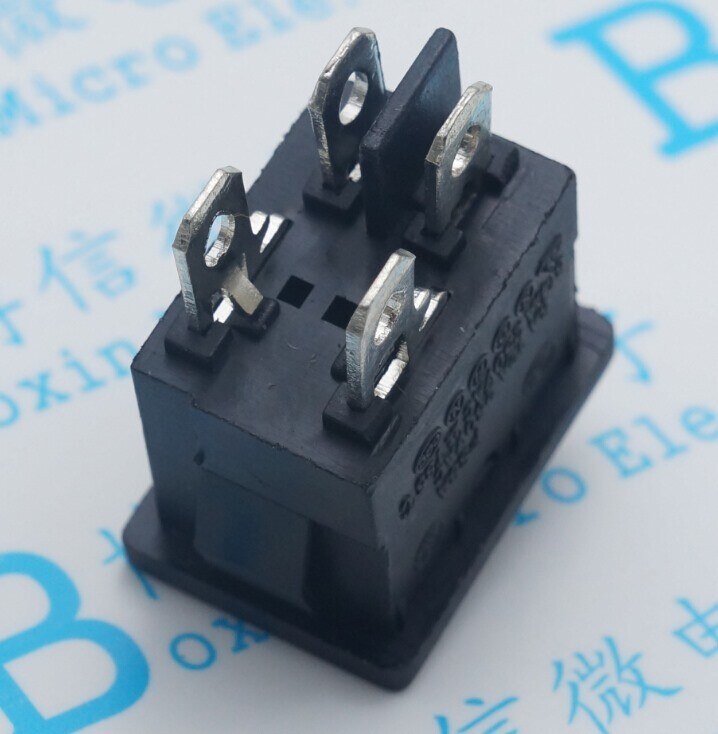 Interruptor basculante de KCD1-104, 21x15mm, negro, 4 pines, 2 terminales, 5 unidades por lote