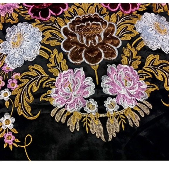 Deluxe applikation blomster placering sort fløjl polstring broderi stof sofa stol pude stof sælge  by 1 par