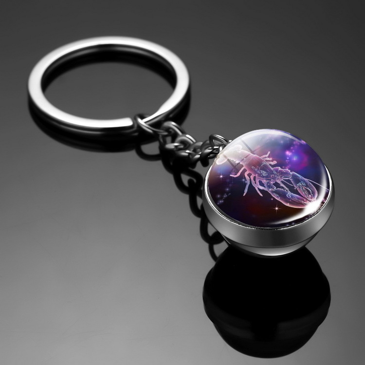 Llavero con dijes Original, llavero de 12 constelaciones, llavero luminoso de bola de cristal de doble cara, accesorios colgantes para coche, llaveros