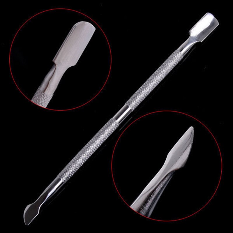 1X Rvs Cuticle Nail Pusher Double Ended Lepel Eelt Remover Nail Cleaner Manicure Pedicure Care Cleaning Rasper