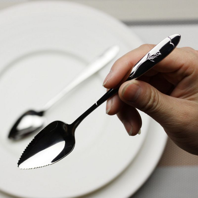 Stainless Steel Grapefruit Scraper Spoon Serrated Sawtooth Edge Long Handle Multi-functional Baby Food Prepare Tool