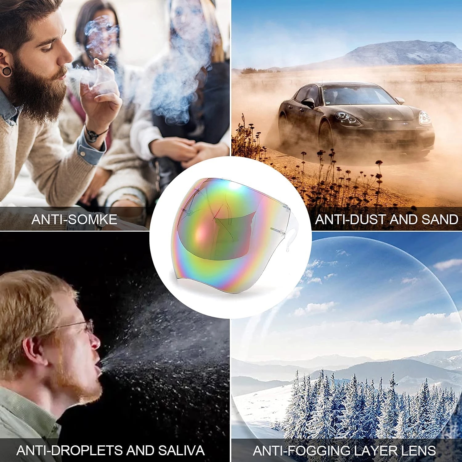 Solbriller kvinder mænd beskyttende ansigtsskærm briller beskyttelsesbriller heldækkende sfæriske linser sprayfri sikkerhedssolbriller mænd