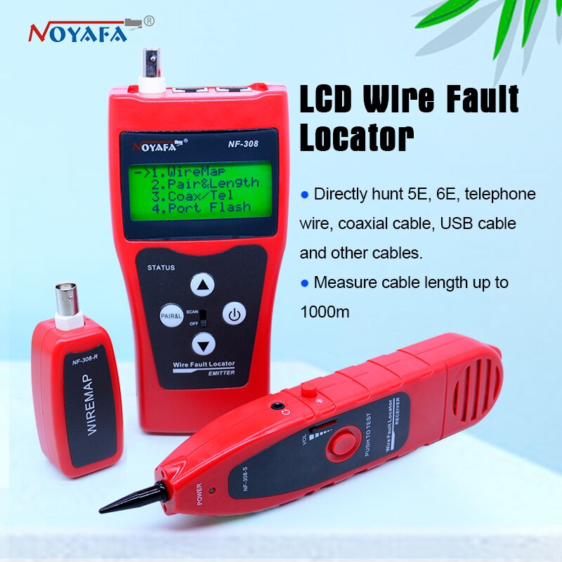 Unique Network monitoring cable tester LCD NF-308 Wire Fault Locator LAN Network Coacial BNC USB RJ45 RJ11 red color NF_308