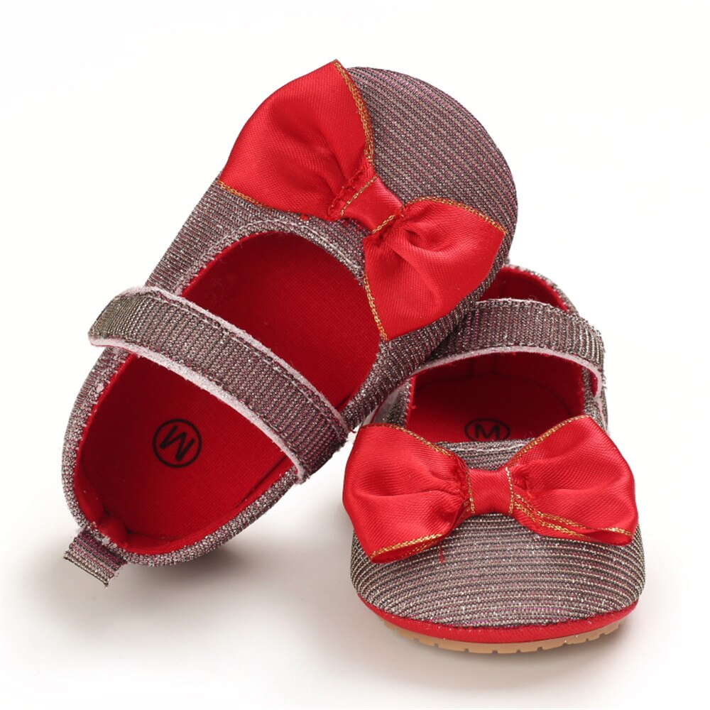 0-12M Kleinkinder Baby Mädchen Prinzessin Schuhe Prewalker Kleinkinder Weiche Sohle Flache Anti-Unterhose Sandalen Mit Bogen knoten Grau/Rosa/rosig/Weiß