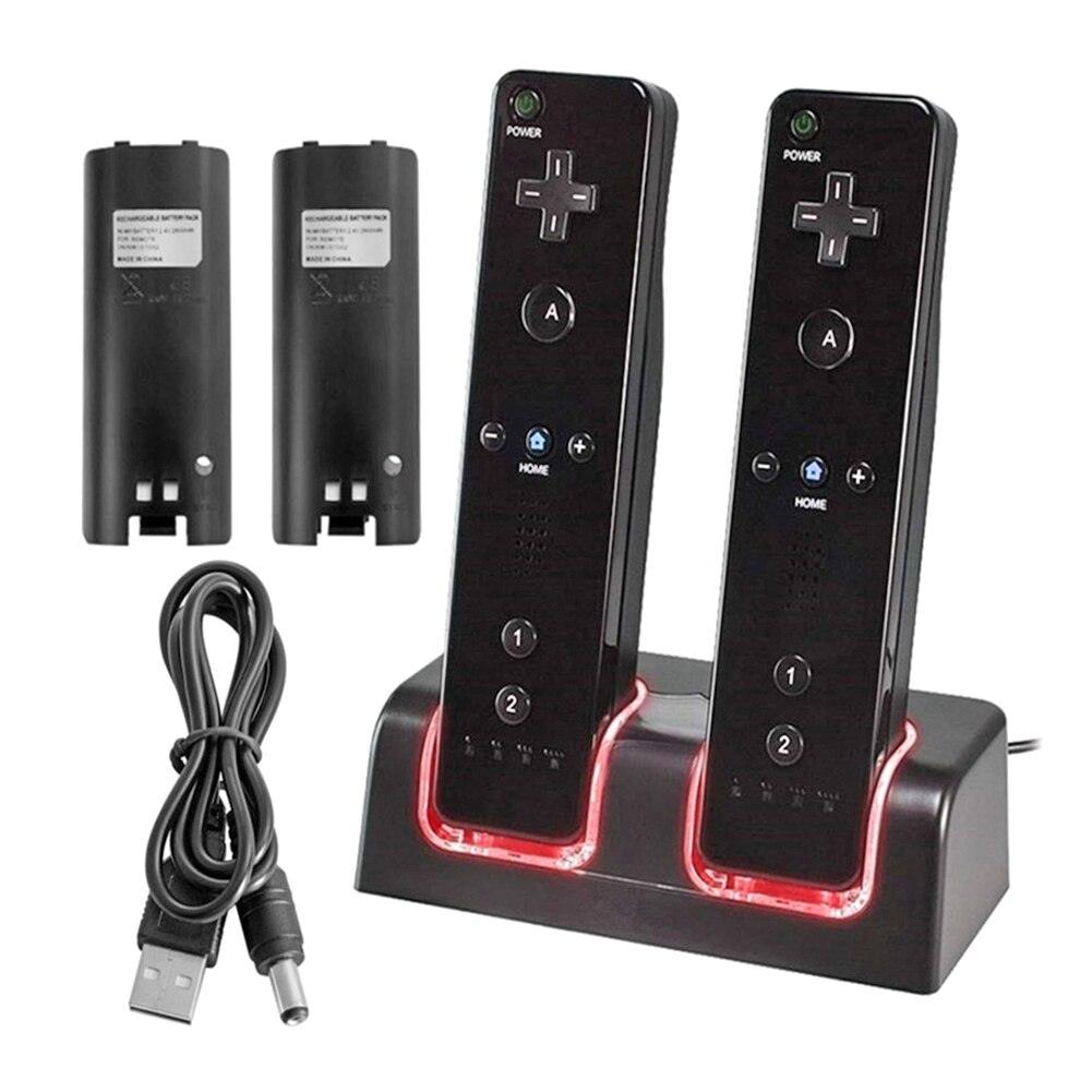 Portable Remote Game Controller Dual Charging Dock Station Rechargeable 2x2800mAh Battery Pack For Wii Gamepad Charger With LED