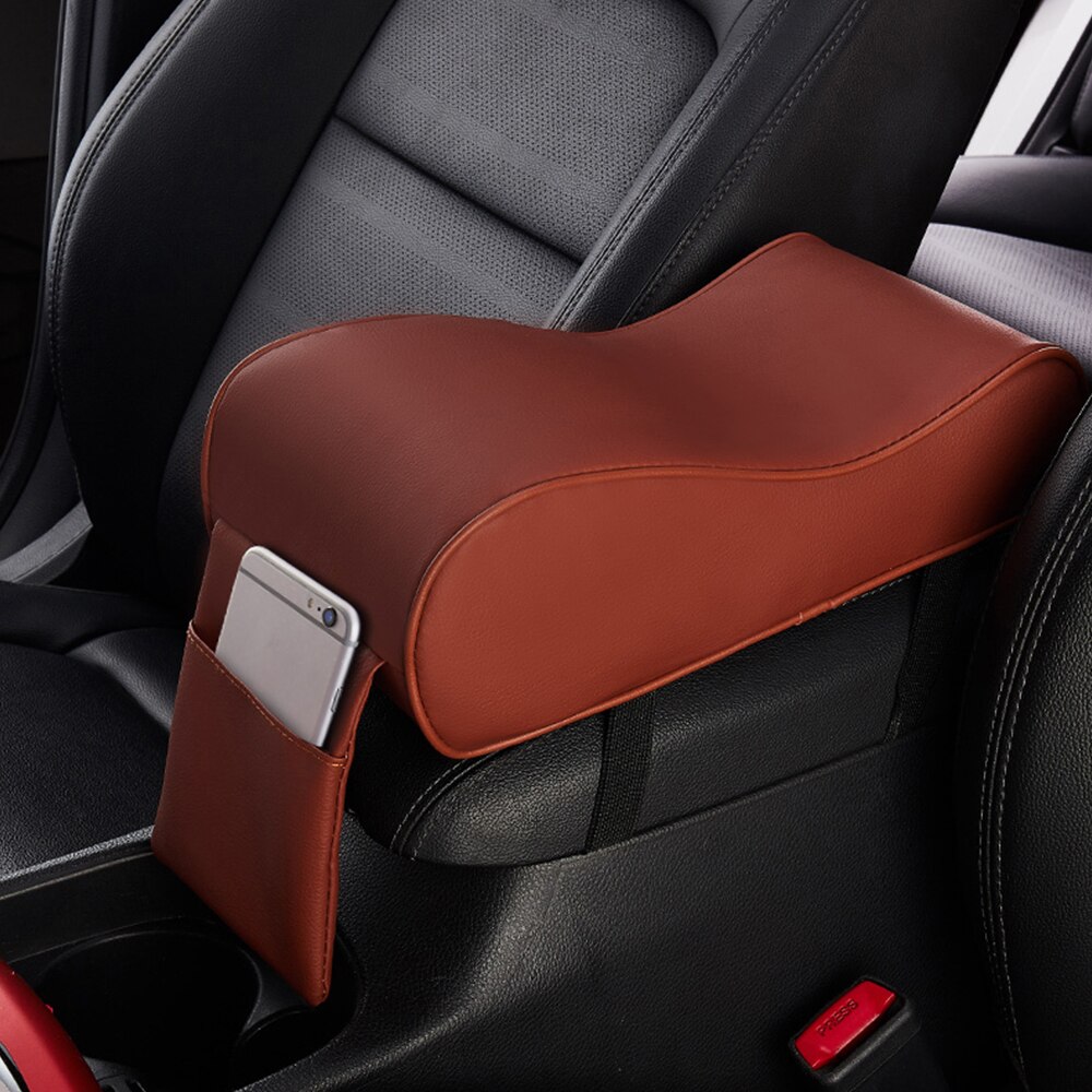Læder bil armlæn pad universel auto armlæn bil midterkonsol armlæn sædeboks pad køretøj beskyttende bil styling: Brun