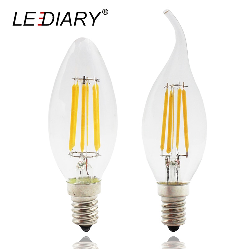 LEDIARY 5PCS High Lumen Dimmable C35 E14 LED Filament Candle Bulb Retro Edison LED E14 Clear Lamp 2W/4W/6W 220V Cold/Warm White