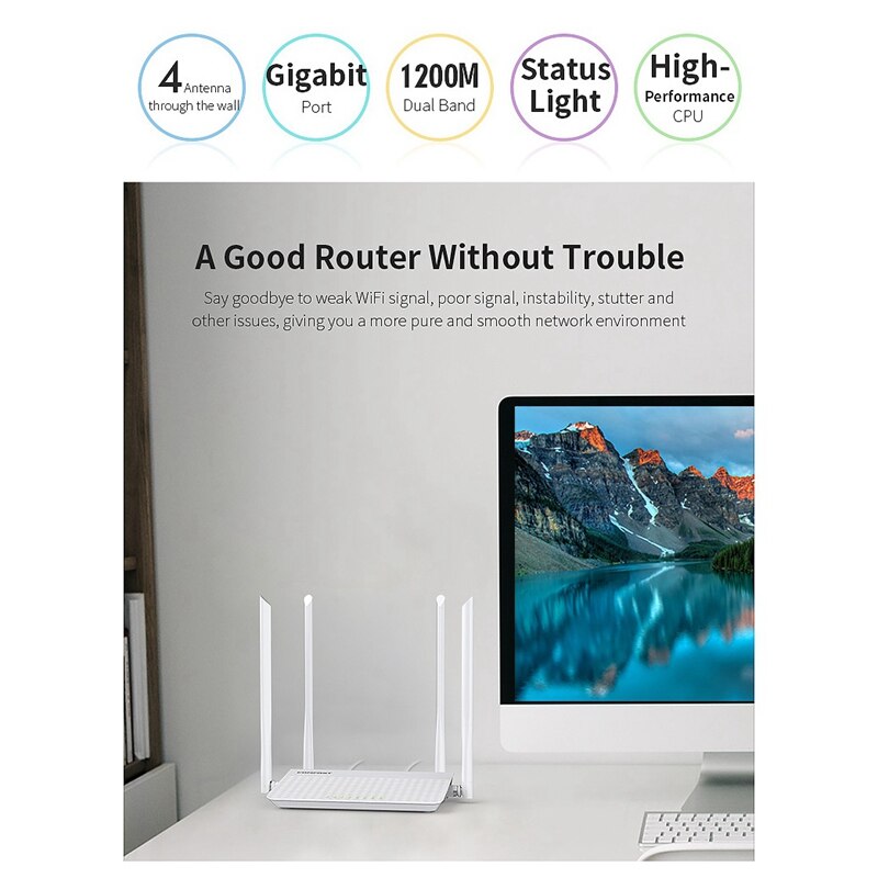 N3 V3 Wireless Router, 1200M Home Through-Wall WiFi High-Speed Smart Dual-Band 5.8 + 2.4G WIFI Router