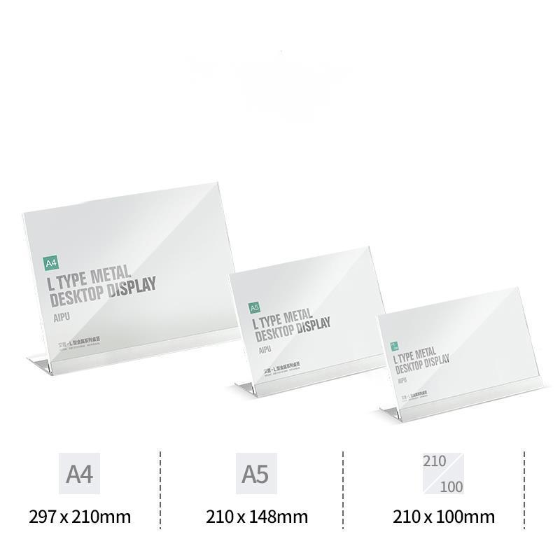 Metal Base Slot Desktop Photo Picture Display Holder Acrylic Menu Desk Sign for Office Stand Upc Qr Code Scanner Label Frame: Horizontal / 95x80mm