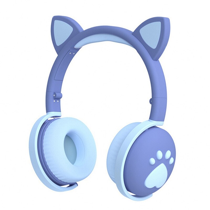 Cat Headset with Mic Kids Bluetooth 5.0 Cute LED Light Noise Stereo: Blue