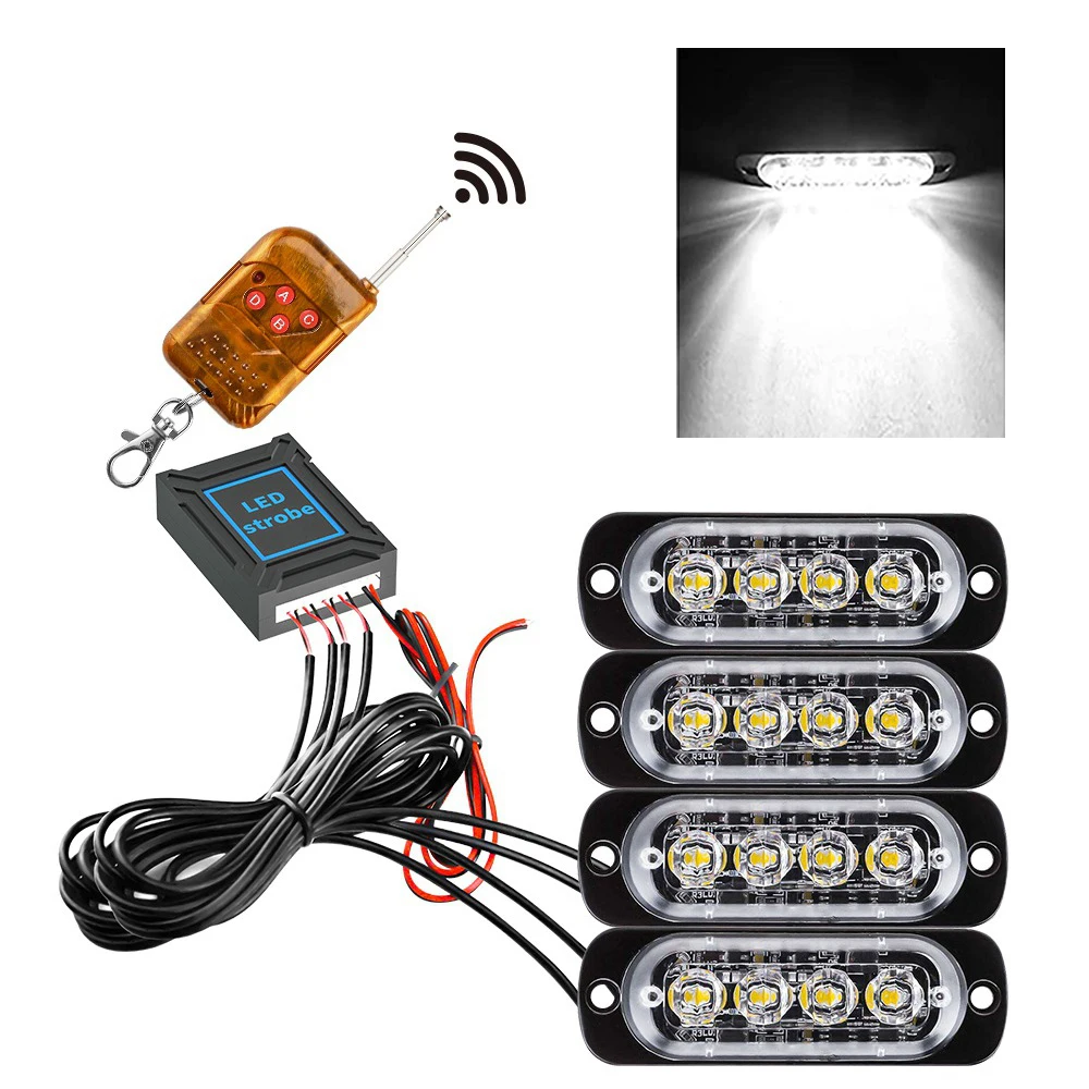 16 LED Wireless Car Emergency Lights Auto Police Strobe Light Blue Red Amber Warning Flashing Lamp 12/24V for Trailer Truck: RGB