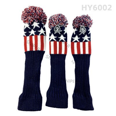 Golf Hout Club Cover #1/#3/#5 Driver/Fairway Hoofd Covers Pom Pom Gebreide lange-Hals Sok Stijl Golf Headcovers: 3pcs black red