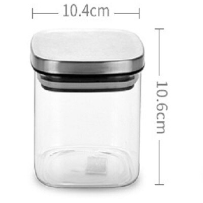 Sealed Glass Candy Jars Stainless Steel Cover Cereal Dispenser Transparent Tea Box Household Kitchen Desktop Storage Containers: 600ml