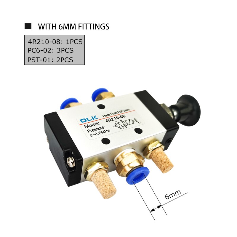 4R210-08 Manual valve 2 Way 5 Position Push and pull Pneumatic switch of directional valve: With 6mm Fittings