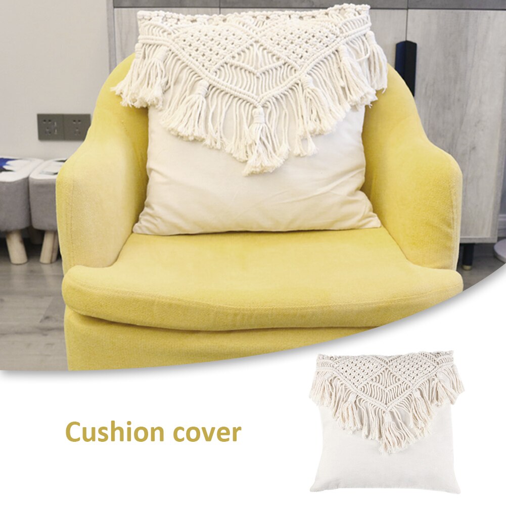 Housse de coussin décorative blanche pour canapé et banc, taie d&#39;oreiller carrée avec glands tissés, 45x45cm