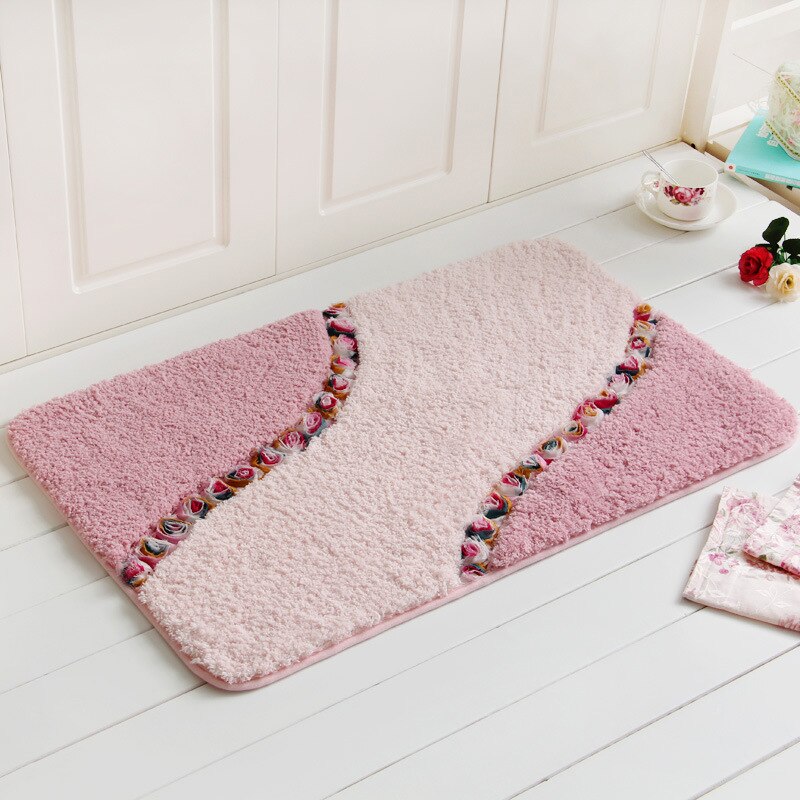 Woondecoratie pluche zachte warme vloermatten 40*60cm badmatten antislip badmatten waterabsorptie badkamer toiletmatten tapijtset: Meiguihuakai roze