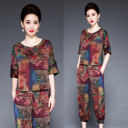 Bloemenprint Zomer Vrouwen Pak Vintage Luxe 2 Delige Set Vrouwen Kleding Vrouwen Set Ensemble Femme Deux Stukken: 4XL