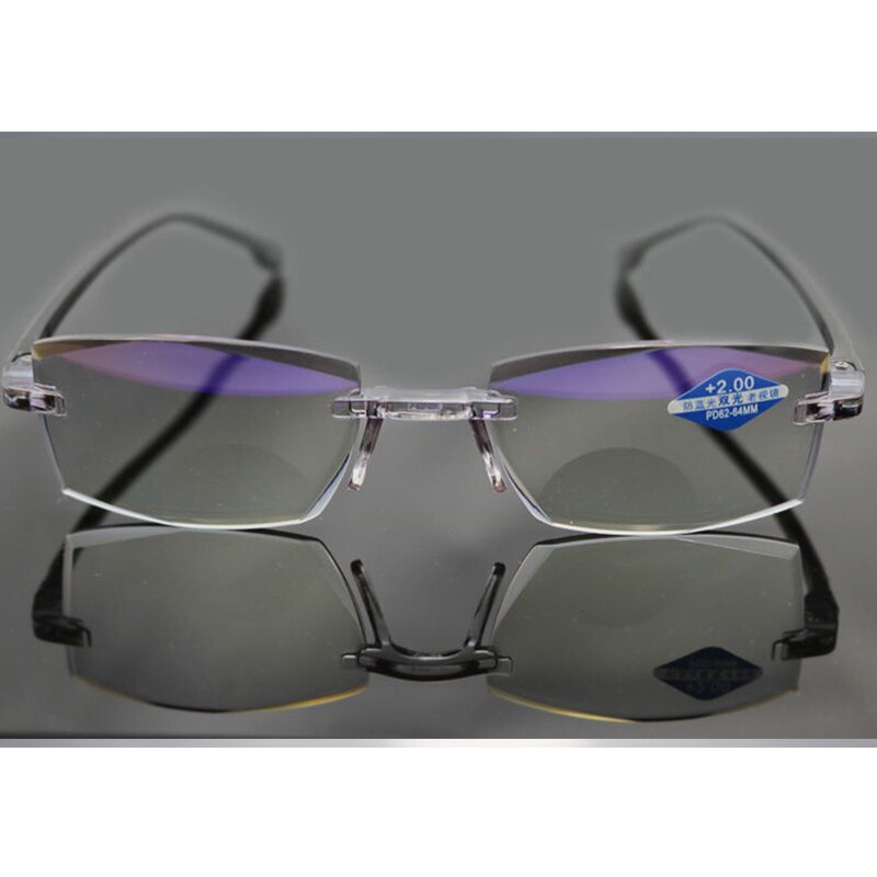 Onbreekbaar Randloze Snijden Bifocale Leesbril Unisex Ver Buurt Anti Blauw Licht Verziend Glazen Ultralight Brillen