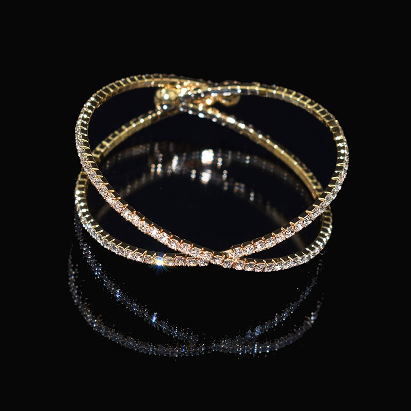 Deluxe Rhinestone Bracelet Gold Silver Plated Crystal Openwork Bangle Jewelry for Women Bangle Girl: Gold