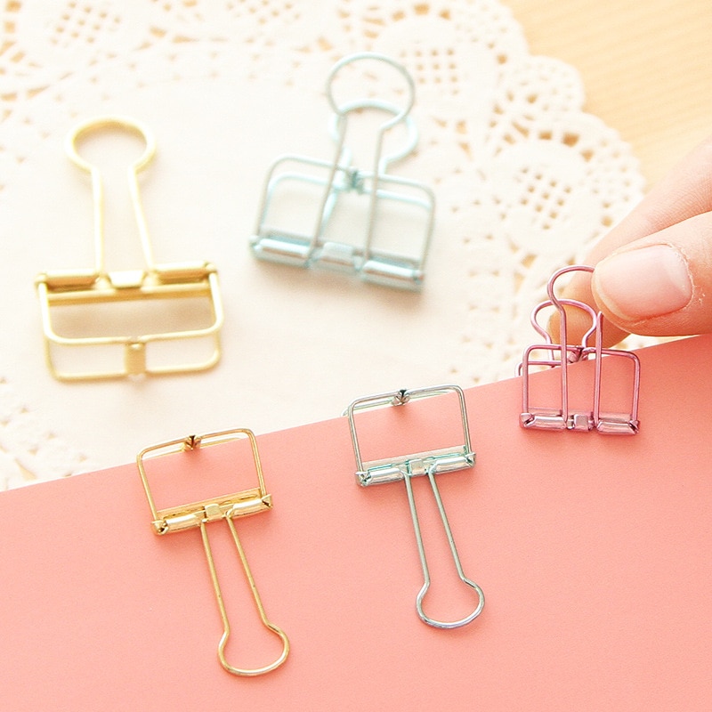 Colorful Metal Hollowed-out Binder Clip Paper Clips Clamp Foldback Clip for Notebook Diary Office Supplies Cute DIY Stationery