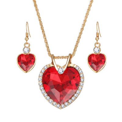 Jinglang Mode Vrouwen Ketting Oorbellen Sieraden Sets Rhinestone Crystal Hart Hangers Sieraden Sets Voor Vrouwen Valentijnsdag