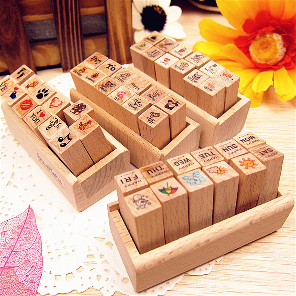 12pcs/set Date Weather Stamps Korean Stationery DIY Wooden Rubber Stamp for Planner Notebook Scrapbooking Journal Supplies