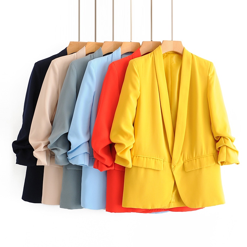 lässig frauen elegante Blazer damen geraffte hülse Blazer jacke Jahrgang weibliche streetwear anzüge mädchen schick anzug