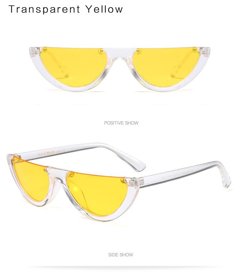 Half Frame Unieke Vrouwen Zonnebril Mode Vrouwelijke Shades Transparant Clear Zwart Rood Óculos Zonnebril Dames: Yellow