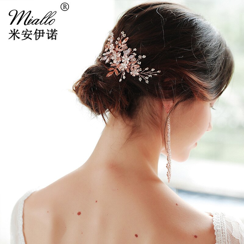 handgefertigt Rose Gold Tiara Haar Kämme Rosa Kristall Strass Stirnbänder Hochzeit Haarschmuck Braut Kopfschmuck Schmuck