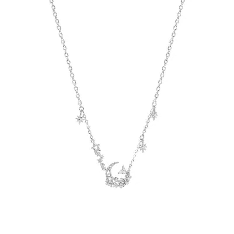 925 silber einfache persönlichkeit Trend Halsband schlüsselbein kette eins halskette mit glänzenden strass mond schmuck für moderne weibliche