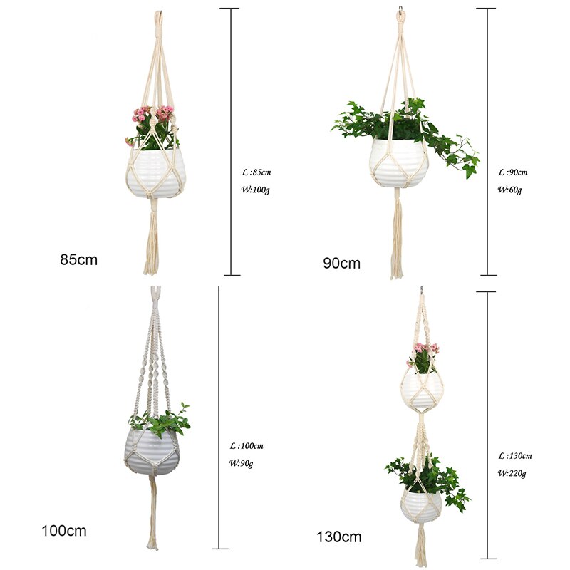 Macrame växthängare inomhus utomhus hängande växthållare hängande planteringsställ blomkrukor för dekorationer sec 88: Uppsättning