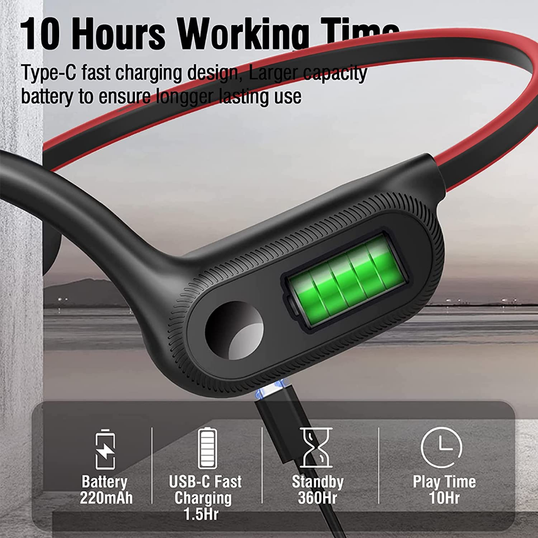 Auriculares inalámbricos de conducción de aire, audífonos estéreo HiFi para deporte y correr, resistentes al agua y al sudor, IP54