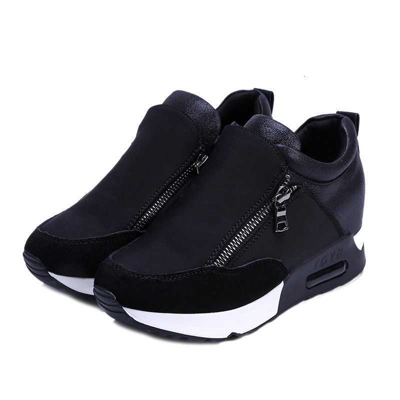 6CM wysokość zwiększenie buty sportowe kobiety Zip poduszka powietrzna siatkowe trampki antypoślizgowe buty na platformie miękkie buty sportowe Jogging: black women shoes / 10