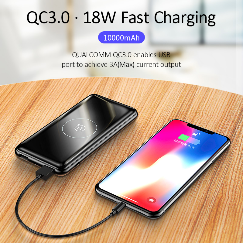 USAMS QI Wireless Power Bank 10000mAh QC3.0 PD 18W Schnelle Lade Tragbare Aufladen Power Externe Batterie Für Xiaomi samsung