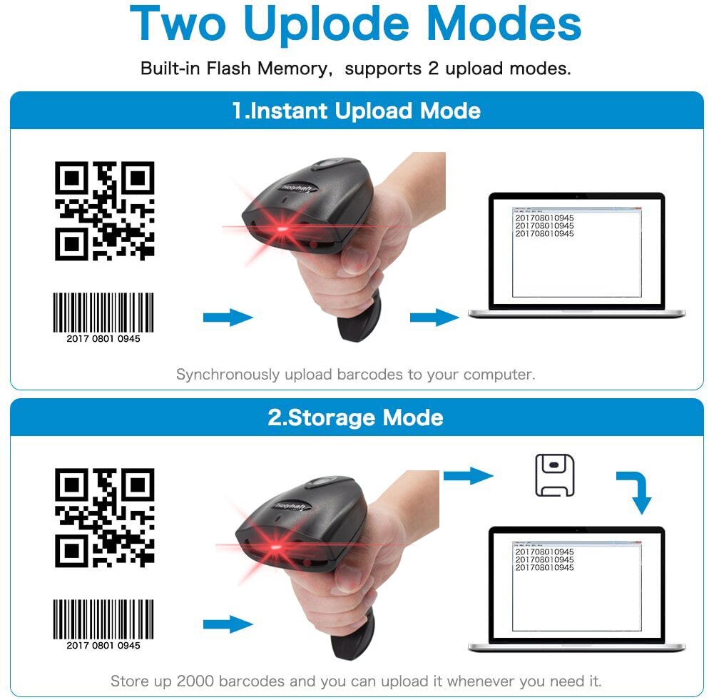 Holyhah 1D&amp;2D Handheld Barcode Bar Code Scanner Reader QR PDF417 Bluetooth 2.4G Wireless &amp;Wired For Mobile Phone Android iOS