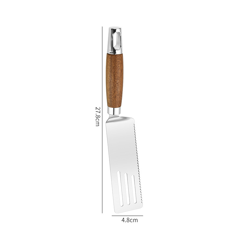 Spatule de cuisson avec manche en bois en acier inoxydable, pelle à frire pour Steak et crêpes, grattoir Teppanyaki, outil de Barbecue, accessoires de cuisine: Chocolat