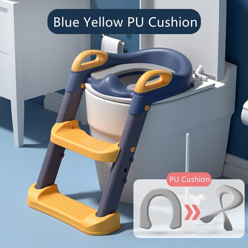 Toilet Ladder Folding Children&#39;s Potty Training Toilet Baby Seat Urinal Chair With Adjustable Step Stool Ladder Comfortable Safe: PU Blue Yellow