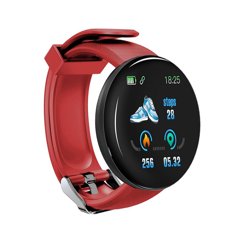 D18 Smart Horloge Mannen Vrouwen Bloeddruk Fitness Tracker Ronde Smartwatch Waterdichte Sport Slimme Klok Voor Android Ios: Rood