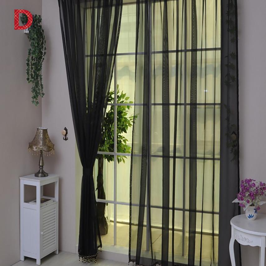 European and American style white Window Screening Solid Door Curtains Drape Panel Sheer Tulle For Living Room#sh: Black