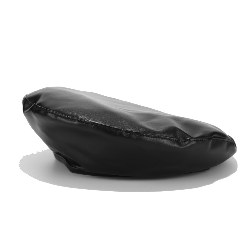 Klassische PU Leder Französisch Baskenmütze Hut für Frauen, Einstellbare Feste Farbe Künstler Maler Kappe: black