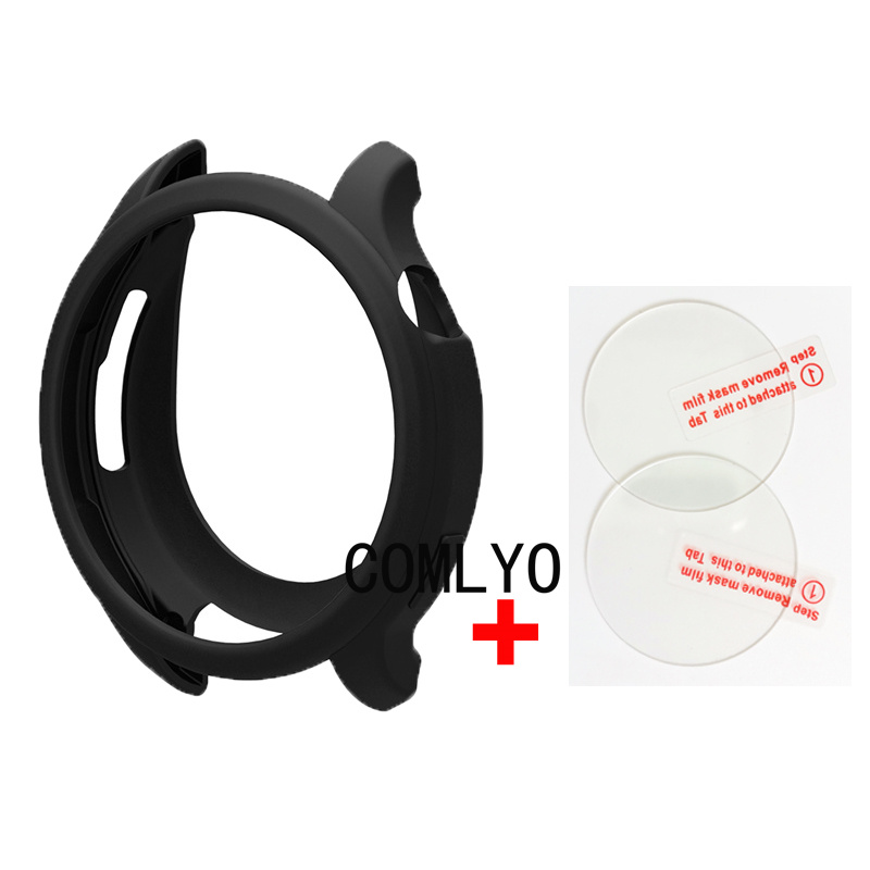 For Amazfit GTR 4 Case Silicone Soft Protective Shell Bumper half Cover Glass Screen Protector Film: black