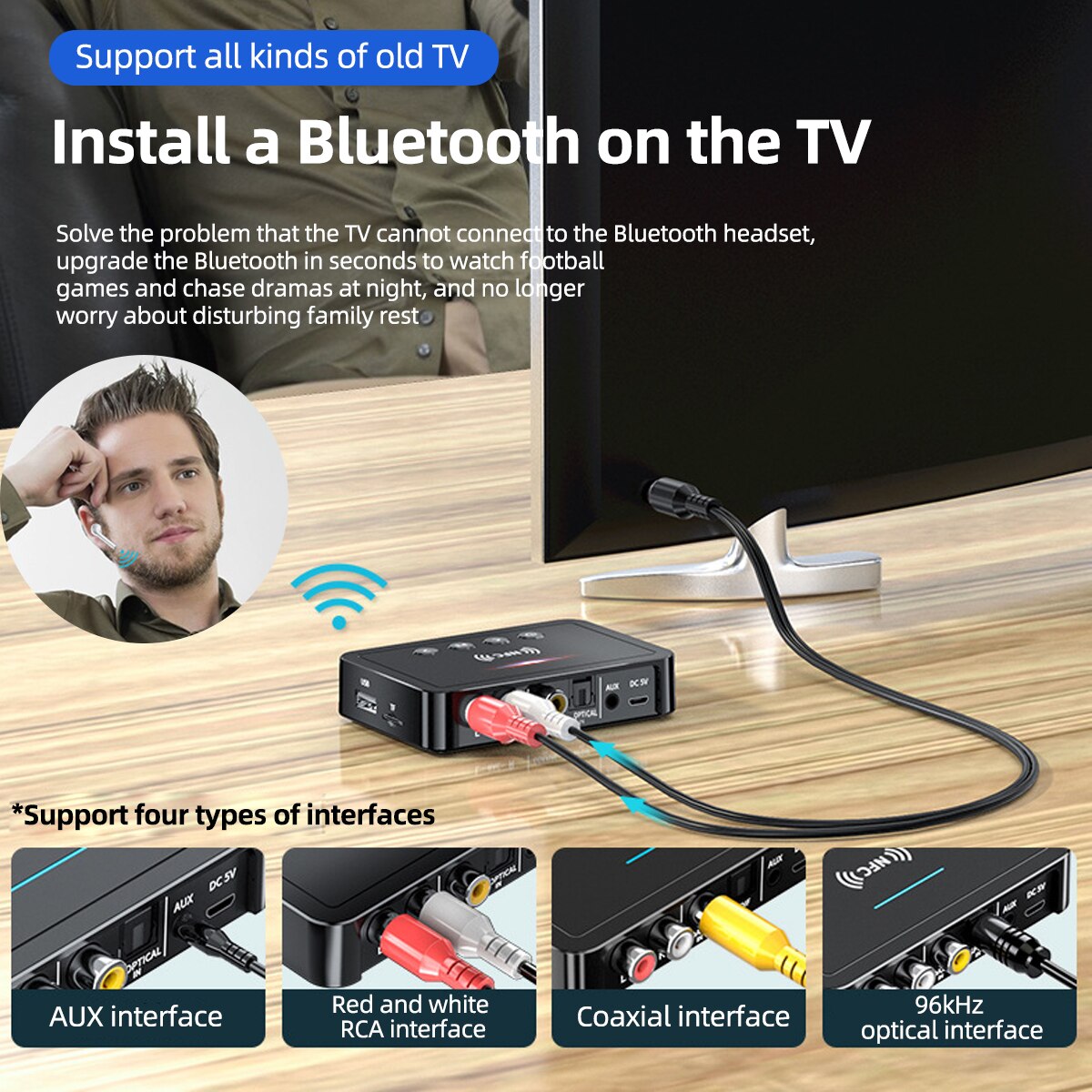 Receptor Bluetooth RCA 5,0 aptX LL 3,5mm Jack Aux adaptador inalámbrico música para TV coche RCA Bluetooth 5,0 transmisor receptor de Audio